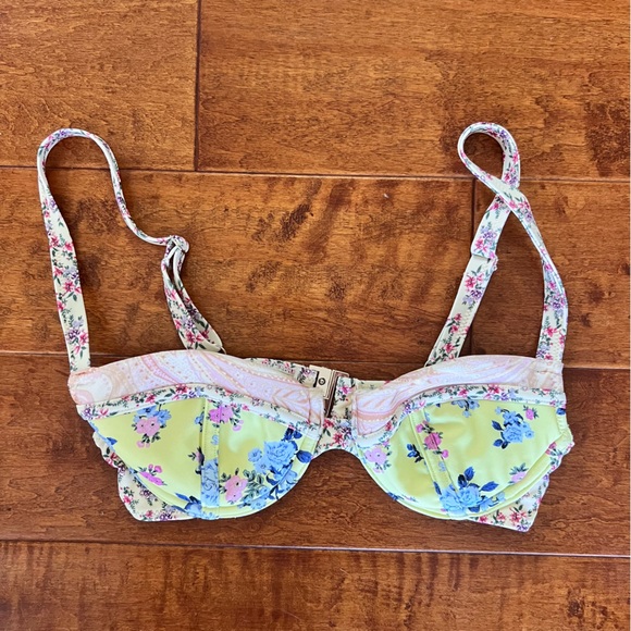 Asos Yellow Floral Nude Pink Paisley High Waist Underwire Bikini Set Sz 4 - Picture 7 of 12